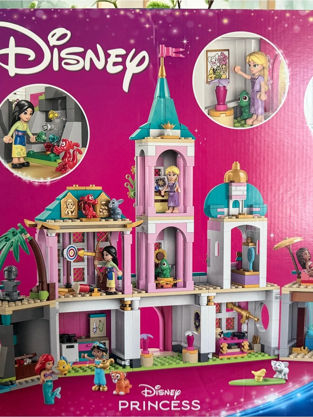 Disney LEGO 43267 Princess Castle Playset in Pink, Teal & White with Gold Accent